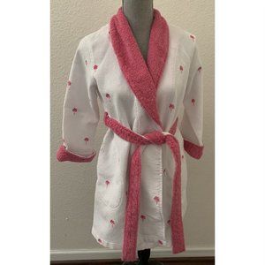 Lilly Pulitzer White Pink Bathrobe Robe Small S 100% Cotton Excellent Condition
